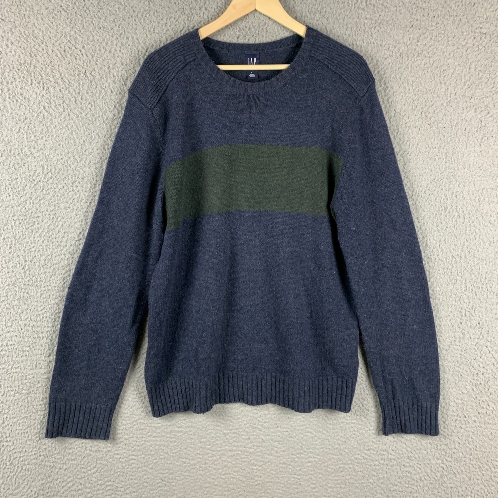 Y2K GAP Sweater Mens Large Blue Big Stripe Heavy Knit Academia 2000s Prep